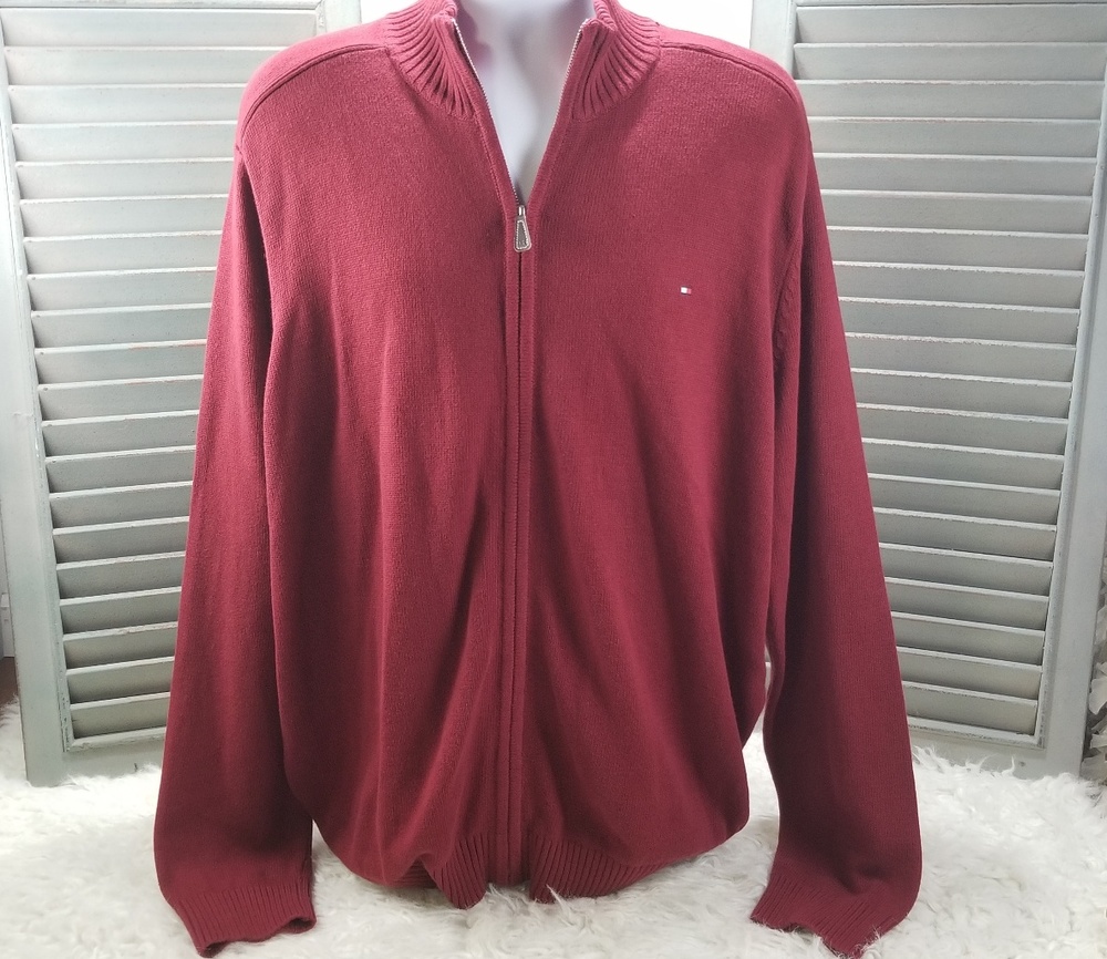 Tommy Hilfiger Red Sweater Jacket Zip Up Sz XXL